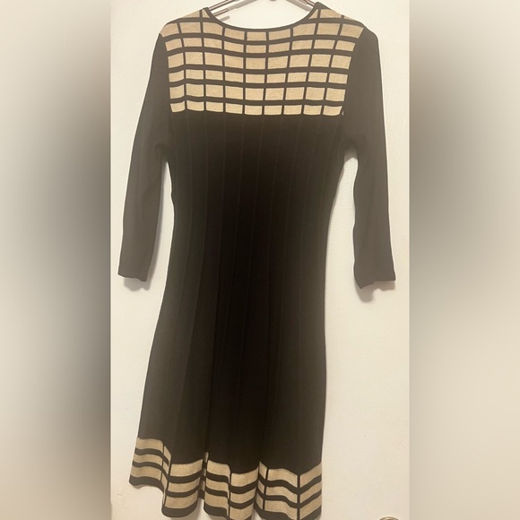 Jessica Howard Black Tan Geometric Ribbed Knit 3/4 Sleeve Sweater Dress Large 🤩 - Picture 4 of 5
